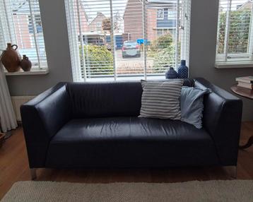 Donkerblauw leren bankstel Montel met metalen pootjes