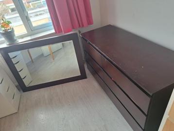 Dark Brown Chest of Drawers + Matching Mirror