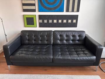 3-zits bank / rundleer / eikenhouten frame / RVS onderstel