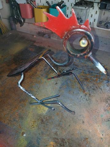 Unieke Metalen Haan Decoratie - Handgemaakt Kunstwerk