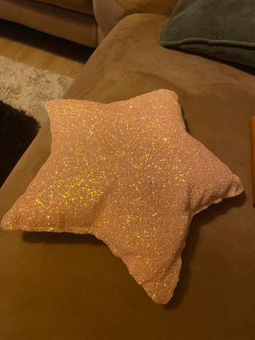 Glitter Ster Kussen - Roze/Goud