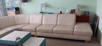 Comfortabele Leren Hoekbank - Crème Kleur