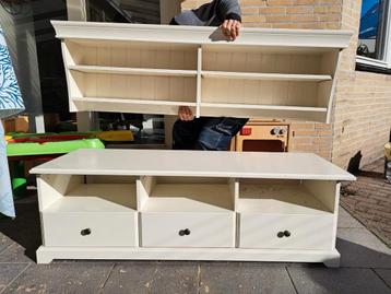 Crème wit dressoir tv kast met opzetkast - Landelijke stijl