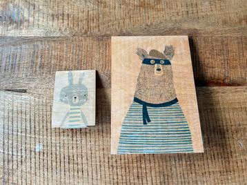 Set van 2 houten decoratieblokjes met dierenprint