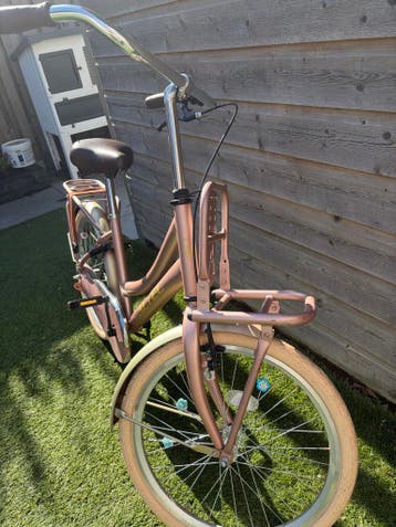 Leuke meisjesfiets met voordrager - Roze/Brons