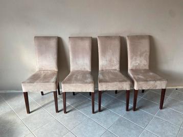 4 beige suède eetkamerstoelen - Gebruikt