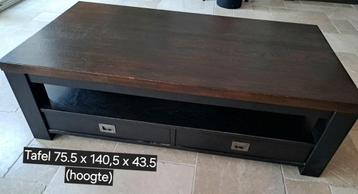 Gratis Robuuste salontafel met lade - 140,5x75,5x43,5 cm