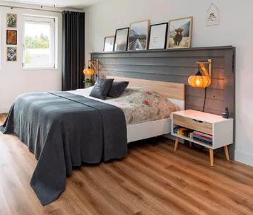 Bedombouw met 2 nachtkastjes - Wit met hout