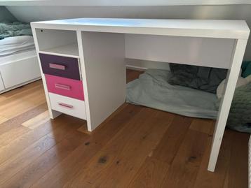 Kinder / Tiener bureau met lades - Wit met roze/paars
