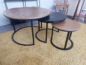 Set van 3 salontafels - Rond, Zwart en Goudkleurig