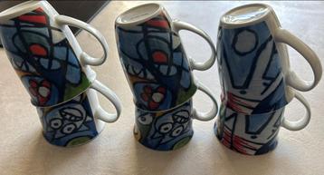 Set van 6 kleurrijke mokken