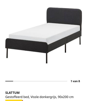 IKEA Slattum bed 90x200 cm met lattenbodem, zwart (nep) leer