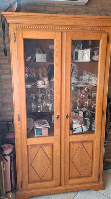 Massieve Eiken Vitrinekast met Veel Opbergruimte