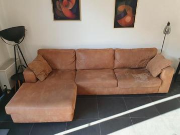 Loungebank 2,5-zits met longchair, kleur cognac