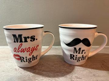 Leuke Koffiekopjes Set: Mr. Right & Mrs. Always Right