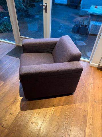 2 comfortabele fauteuils - grijs/paars stof