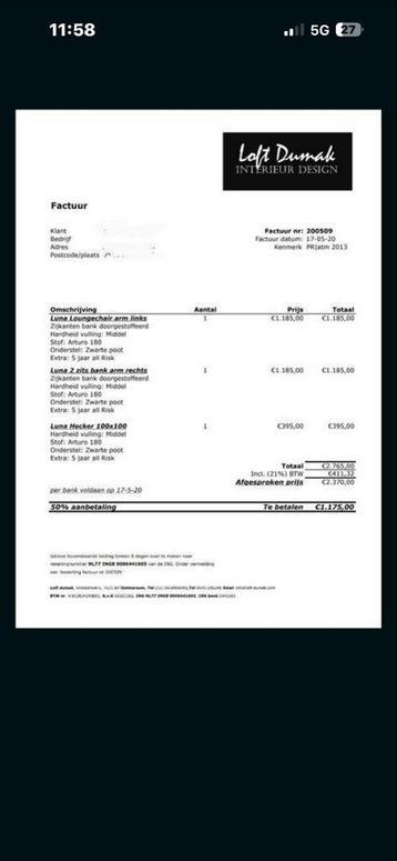 L-vormige bank met hocker - Loft Dumak Interieur Design