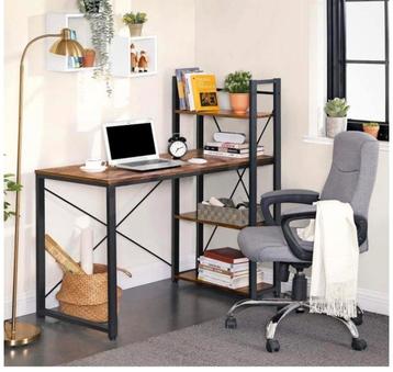 Mazazu Bureau met planken - Industrieel Vintage Bruin/Zwart