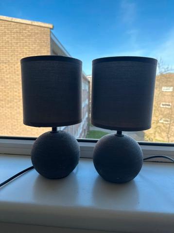 Set van 2 grijze tafellampjes met stoffen kap