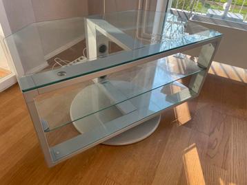 Glazen TV/stereo meubel met draaibaar blad