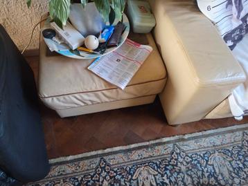 Comfortabele zithoek met poef - Crèmekleurig leer