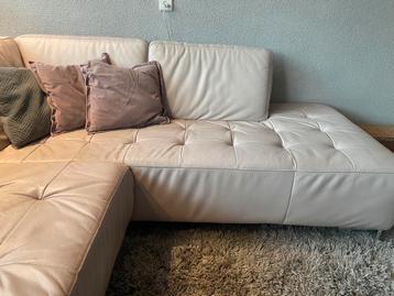 Hoekbank taupe/ zandkleur leer Montel GRATIS!