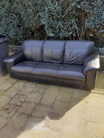 Gratis, 3 zits echt leren zwarte bank