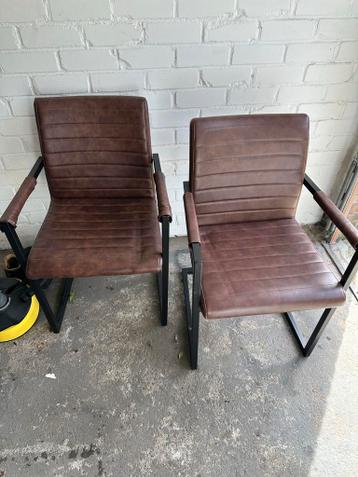 Set van 2 industriële stoelen met bruin kunstleer
