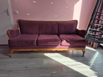 Vintage 3-zits bank - Paars met houten frame