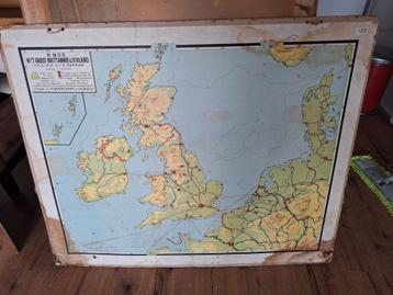 Oude schoolkaart Groot-Brittannië en Nederland