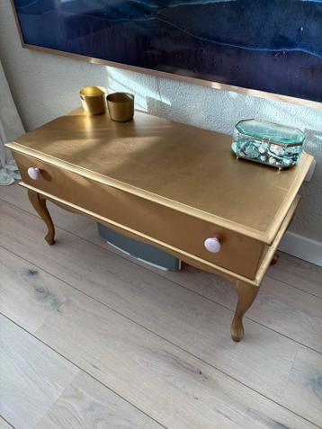 GRATIS AFHALEN!! Gouden bijzettafel met lade - Vintage look