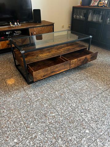 Salontafel met glasplaat en lades