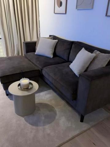 Moderne bank met Chaise Longue - Donkerbruin Stof