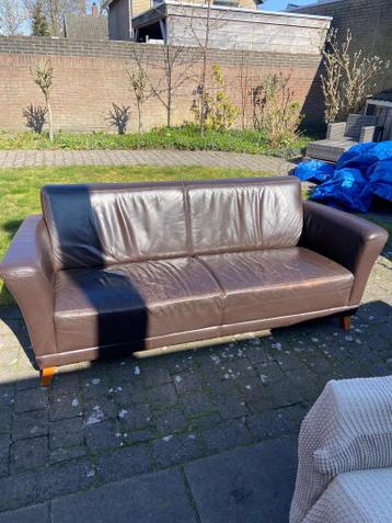 Donkerbruine lederen bank 2 meter breed
