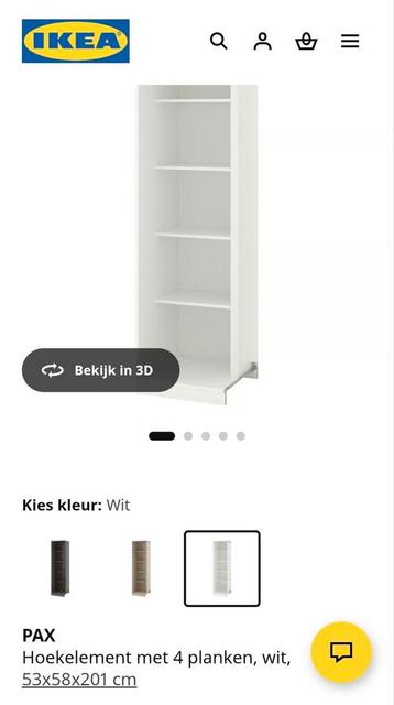 IKEA PAX Hoekelement wit met 4 planken (gratis)