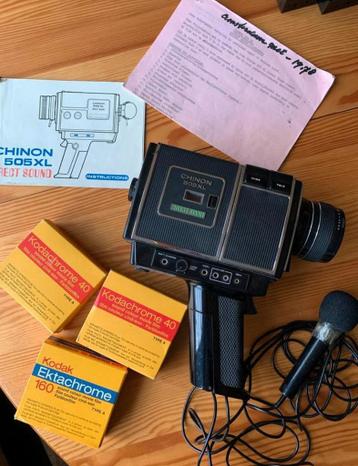 Vintage Chinon 505XL Direct Sound 8mm camera met toebehoren