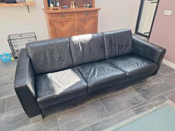 zwartleren 3-zitsbank