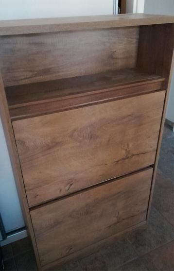 Houten schoenenkast met 2 lades en open vak