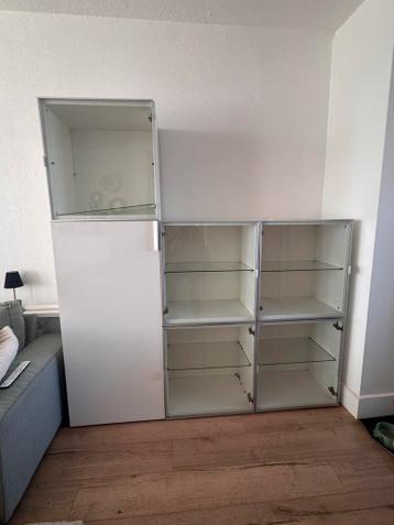 5 glazen Besta deurtjes hoogglans wit zilver glas