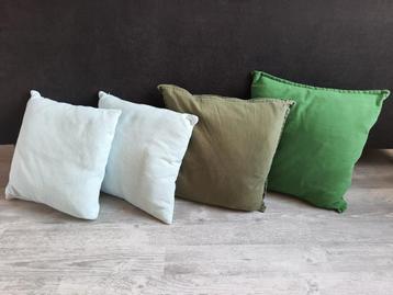 4 Kussentjes 50x50 cm - Groen en Lichtblauw