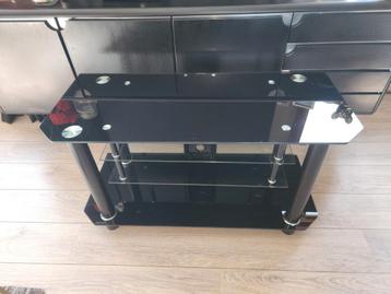 Modern zwart glazen tv-meubel met 3 planken