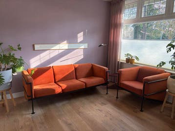 Harvink bank met bijpassend fauteuil - opknapbeurt nodig