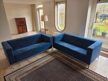 2x Blauwe bankstellen, 185 cm lang