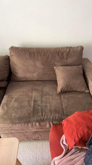 bruine suede bank met poef