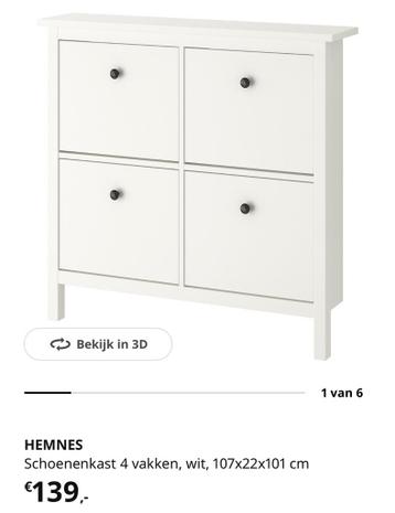 Witte Hemnes schoenenkast met 4 vakken