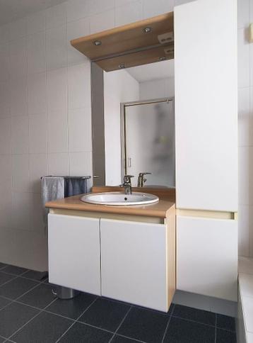 Badkamermeubel met wasbak, kraan en spiegel