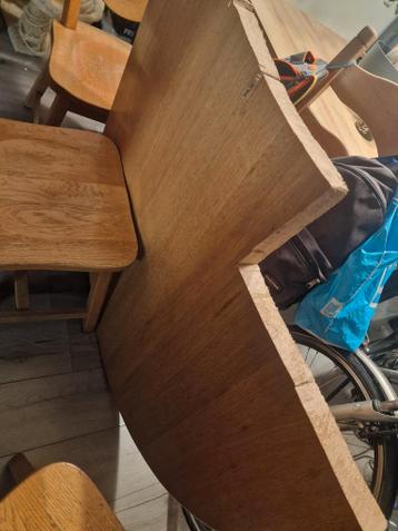 Eikenhouten tafelblad en voet, brandhout