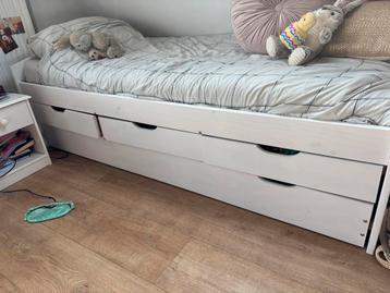 Eenpersoonsbed met opberglades - Wit hout
