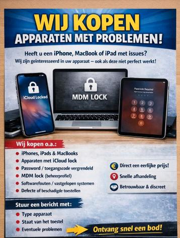 Inkoop icloud, mdm, passlock Apple & Samsung, iphone, ipad