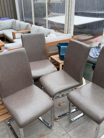 Set van 4 moderne eetkamerstoelen - Grijs kunstleer